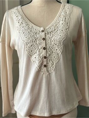 love on a hanger Cream Lace Yoke Long-Sleeve Top